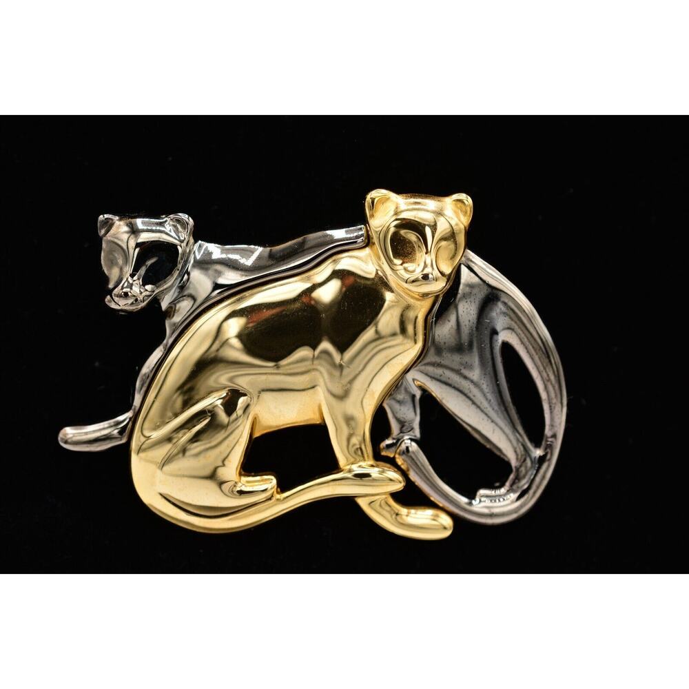 Liz Claiborne Vintage Jaguar Pin Brooch Leopard Gold Gunmetal LC Signed 90s Bin4